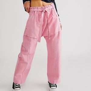 Free People Sky Rider Straight-Leg Pants Oversized Rosebloom Low Rise Size XS